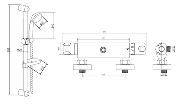 Malton Thermostatic Shower Mixer - Bronze dimensions diagram