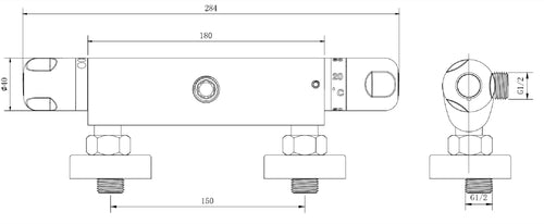 Malton Thermostatic Shower Mixer Valve - Chrome dimensions diagram