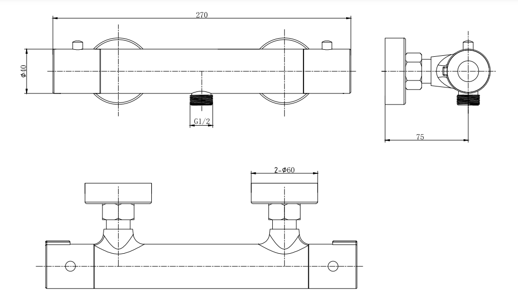 Malton Thermostatic Shower Mixer Valve - Chrome dimensions diagram