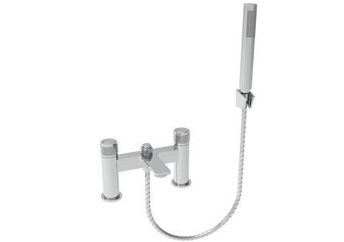 Quorndon Push Button Knurling Deck Mounted Bath Shower Mixer (inc. shower kit) - Chrome (SH8162)