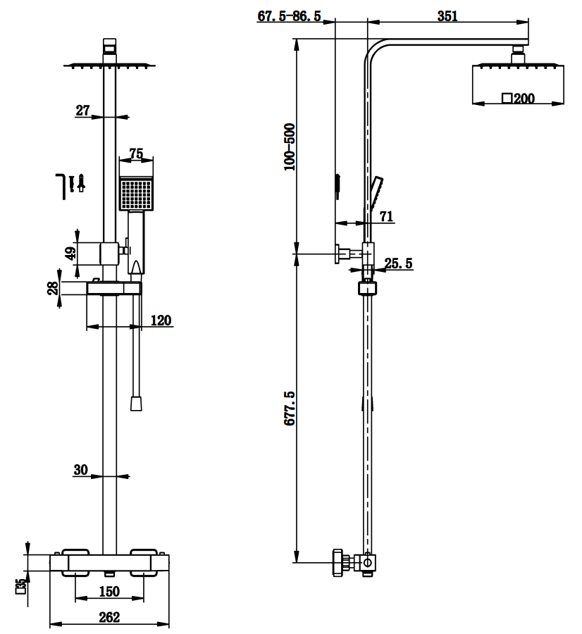 Shalford Thermostatic Shower Mixer - Matt Black dimensions diagram