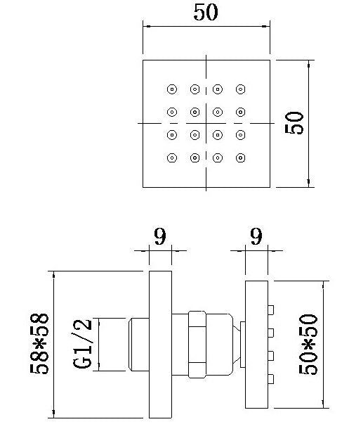 Square Body Jet - Chrome dimensions diagram