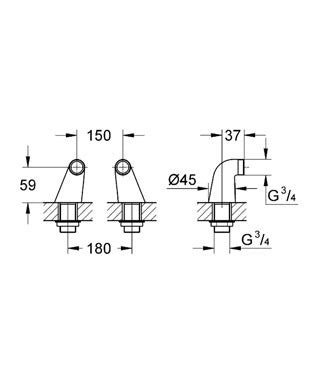 Deck Mounted Bath Pillar - Chrome dimensions diagram