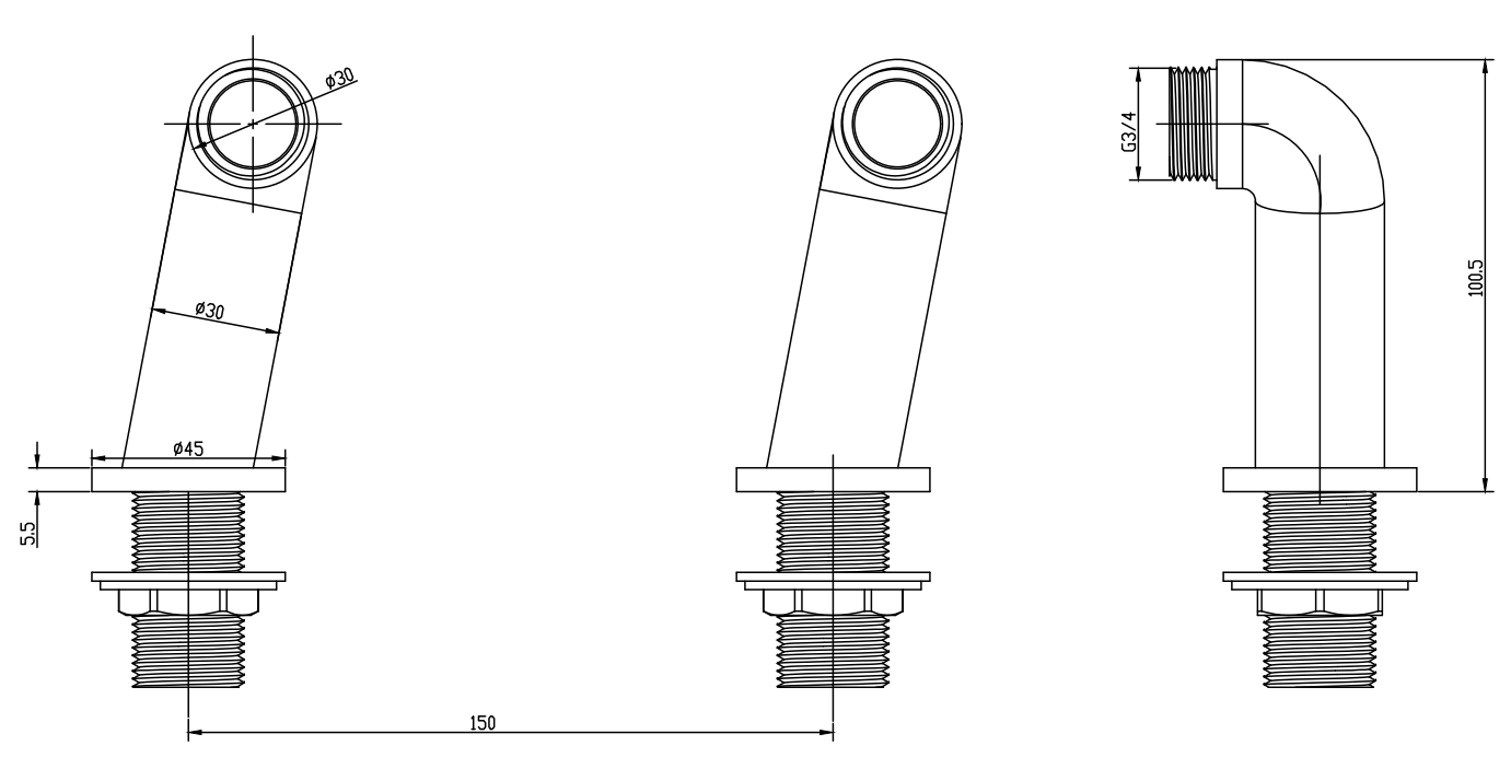 Deck Mounted Bath Pillar - Chrome dimensions diagram