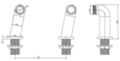 Deck Mounted Bath Pillar - Chrome dimensions diagram