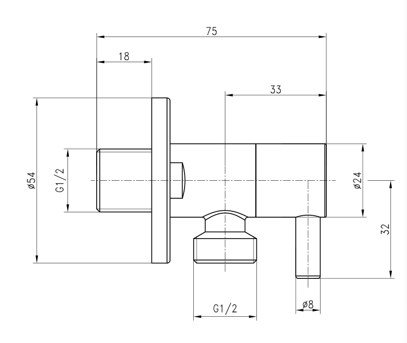 Isolating Valve - Chrome dimensions diagram
