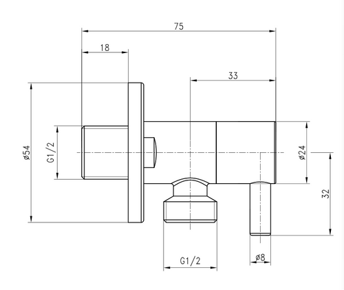 Isolating Valve - Chrome dimensions diagram