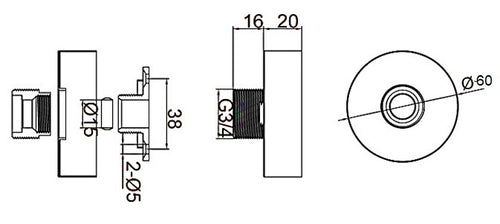 Exposed Shower Valve Fast Fitting - Chrome dimensions diagram
