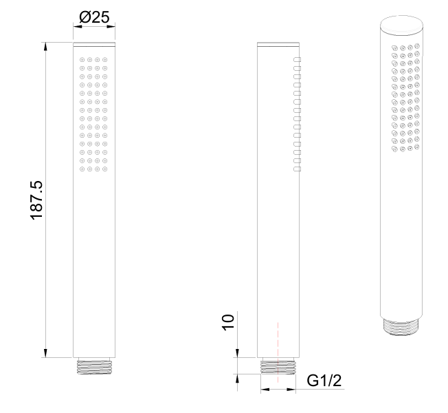 Brass Handset - Chrome dimensions diagram