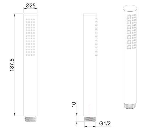 Brass Handset - Chrome dimensions diagram
