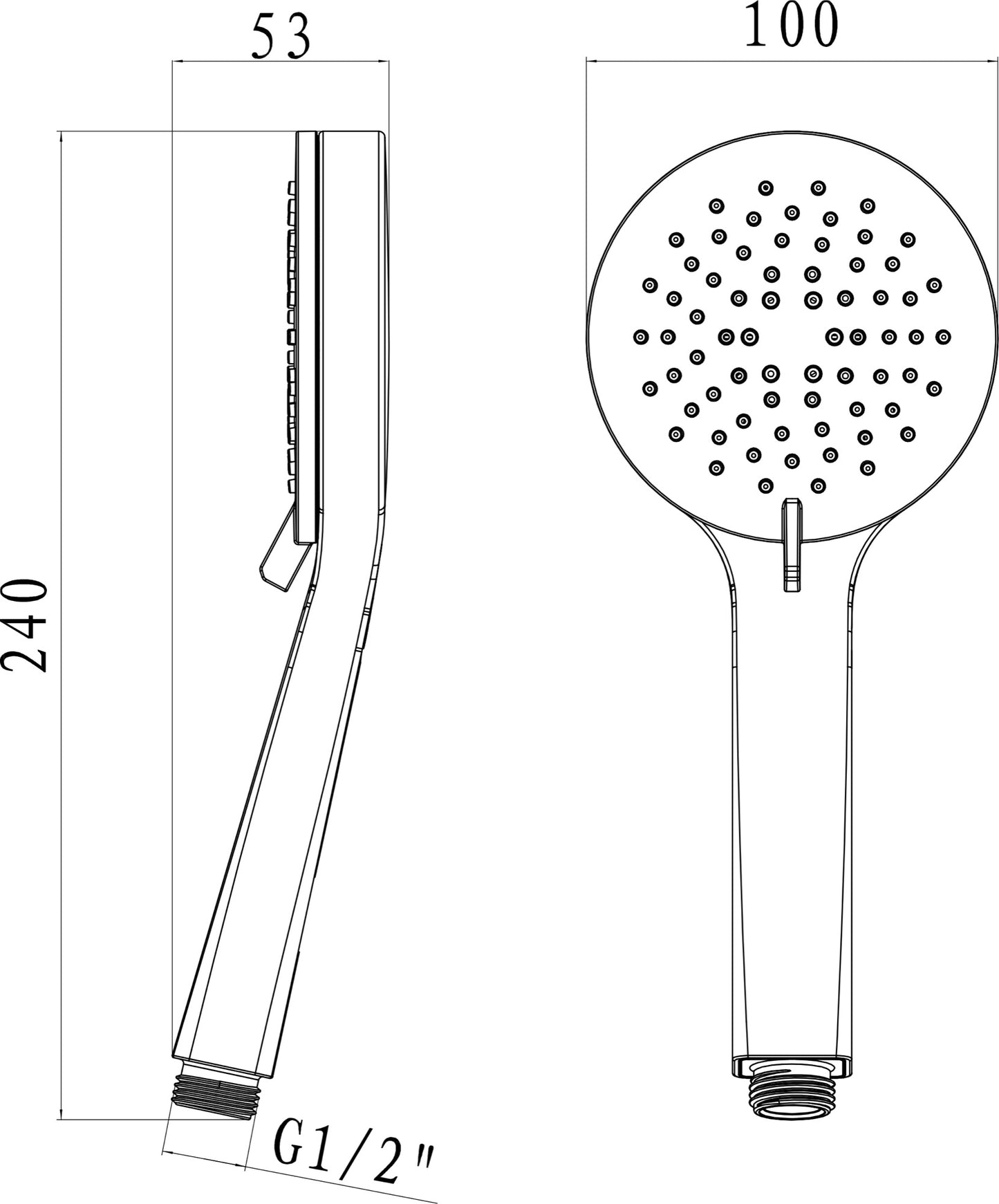 ABS Hand Shower - Chrome dimensions diagram