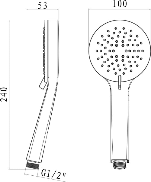 ABS Hand Shower - Chrome dimensions diagram