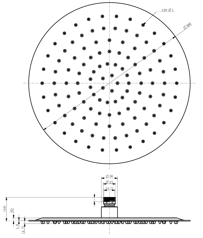MAtt Black Ultra slim shower head - Matt Black dimensions diagram