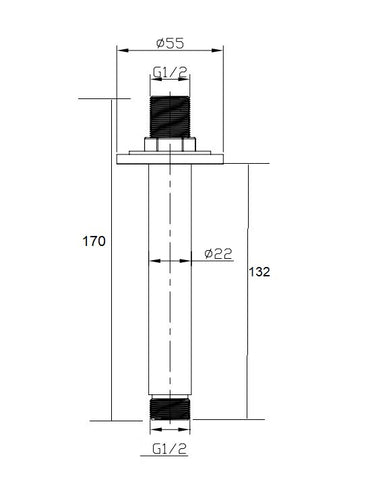 120mm Round Celing Arm - Brushed Bronze dimensions diagram