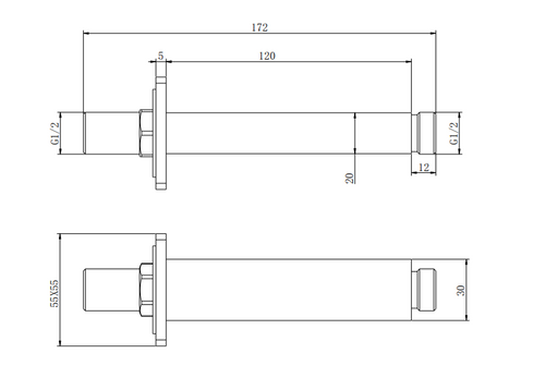 120mm Rectangular Celing Arm - Chrome dimensions diagram