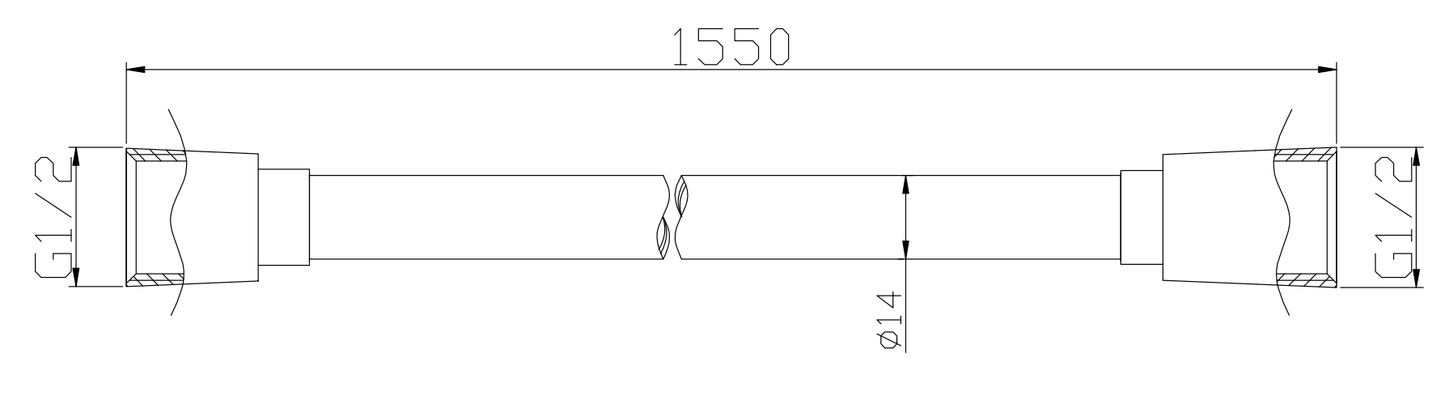 1.5m PVC Shower Hose - Chrome dimensions diagram