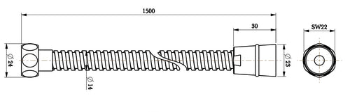 1.5m Stainless Steel Shower hose - Chrome dimensions diagram