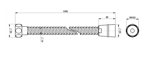 WRAS 1.5m Stainless Steel Shower Hose - Chrome dimensions diagram