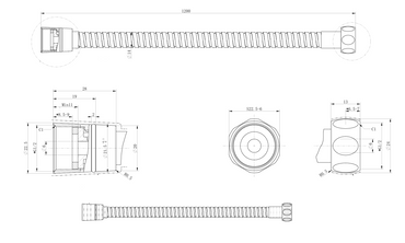 1.2m Stainless Steel Shower Hose - Gunmetal Grey dimensions diagram