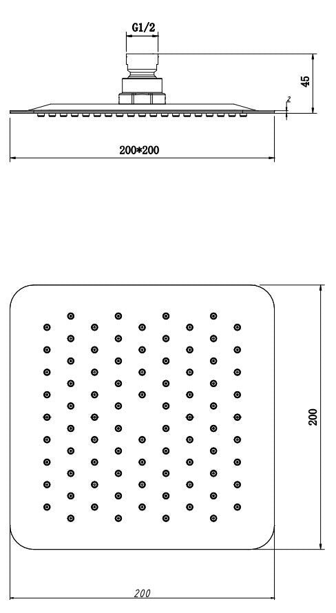 Ultra slim shower head - Chrome dimensions diagram
