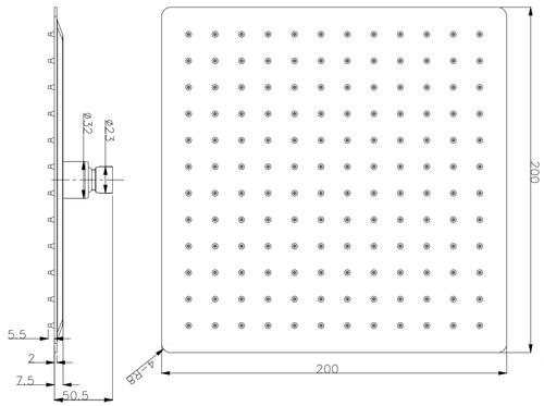 Ultra slim shower head - Chrome dimensions diagram