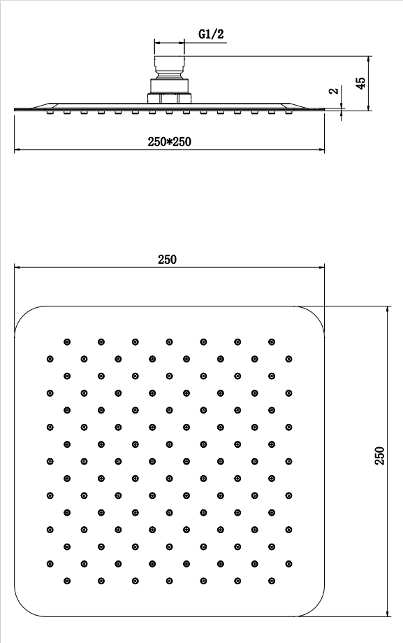 Brushed Brass Slim shower head - Brushed Brass dimensions diagram