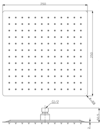250mm Ultra slim shower head - Chrome dimensions diagram