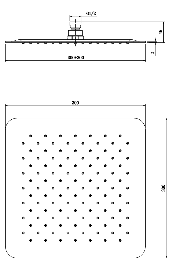 Ultra slim shower head - Chrome dimensions diagram