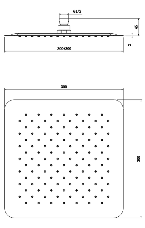 Ultra slim shower head - Chrome dimensions diagram