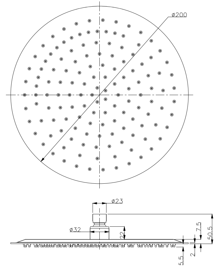 Ultra slim shower head - Chrome dimensions diagram