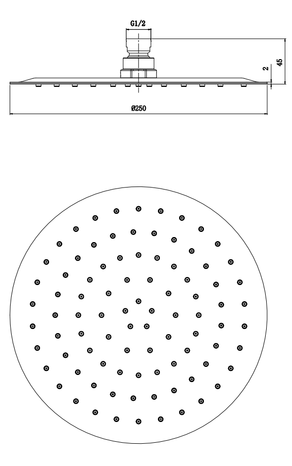 Ultra slim shower head - Chrome dimensions diagram