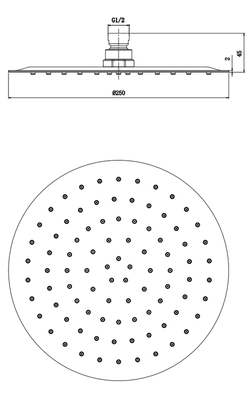 Brushed Brass Slim shower head - Brushed Brass dimensions diagram
