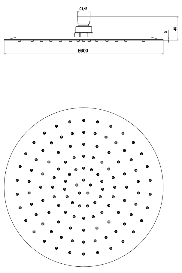 Ultra slim shower head - Chrome dimensions diagram