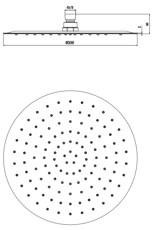 Ultra slim shower head - Chrome dimensions diagram