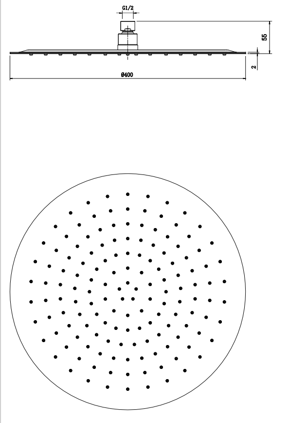 Ultra slim shower head - Chrome dimensions diagram