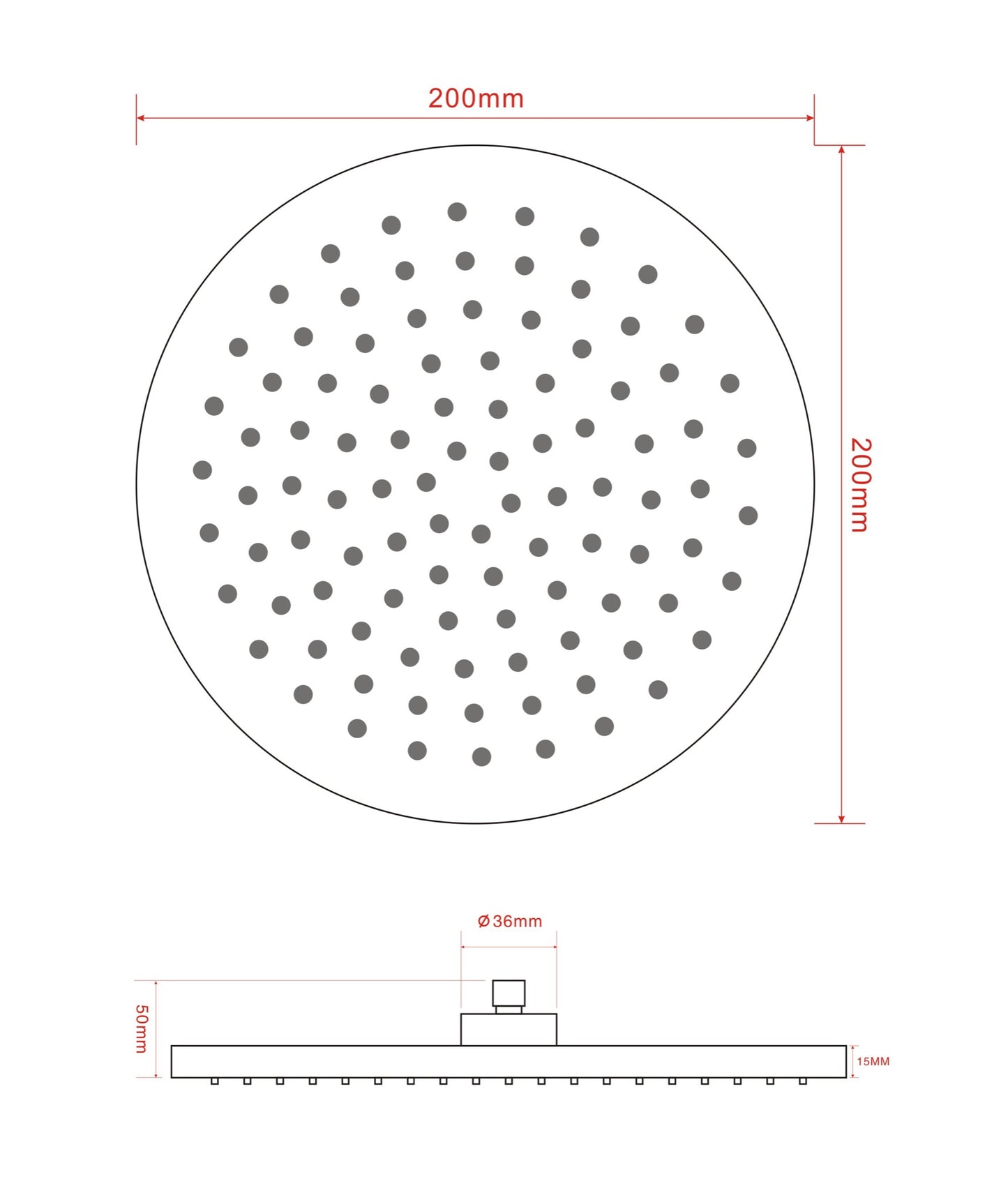 Chrome Plated ABS Shower Head - Chrome dimensions diagram