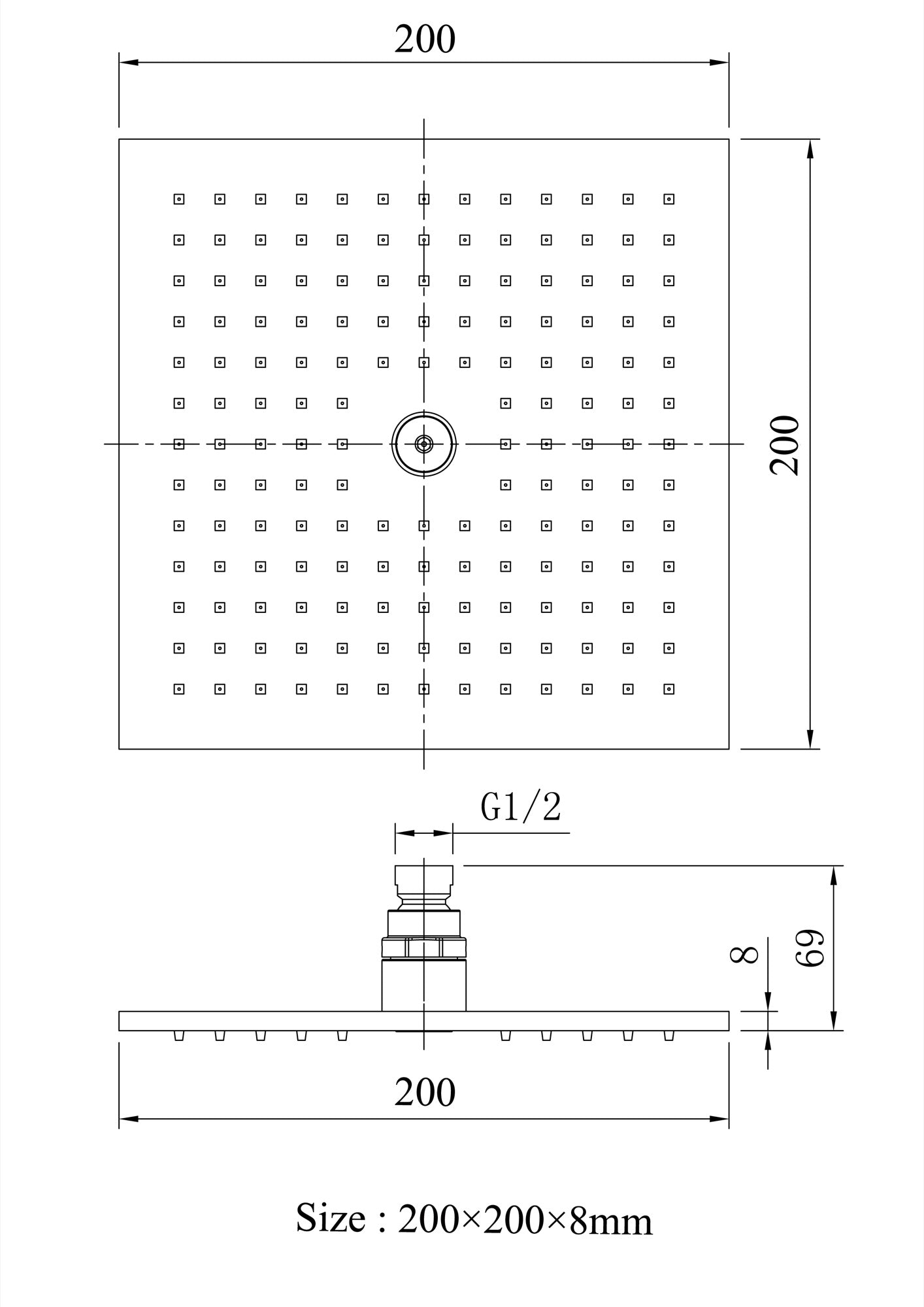 Chrome Plated brass Shower Head - Chrome dimensions diagram