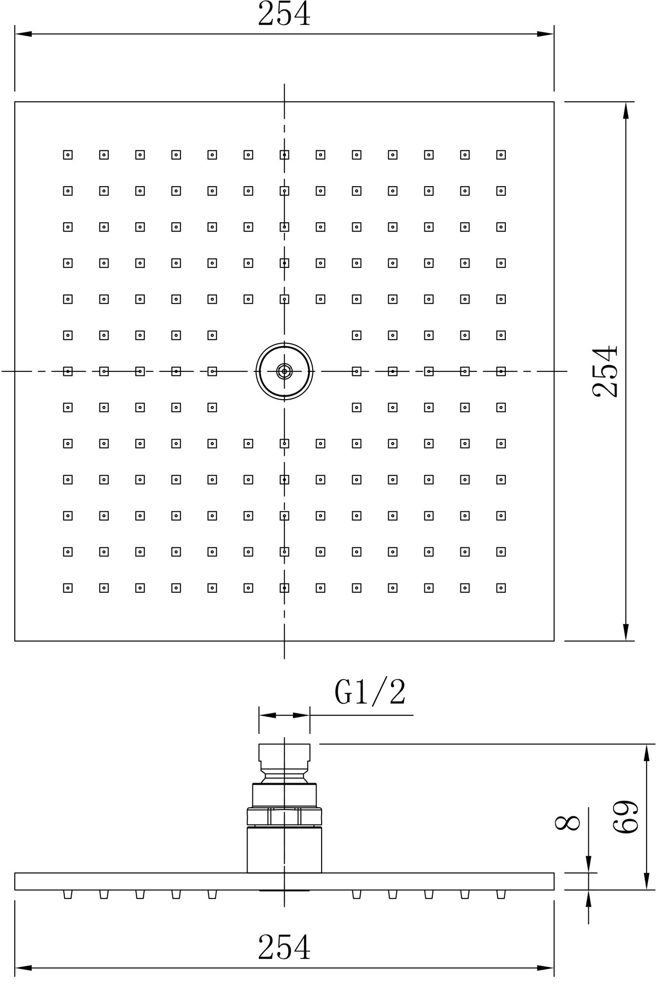 Chrome Plated brass Shower Head - Chrome dimensions diagram