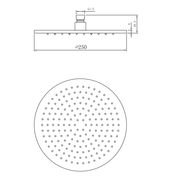 Chrome Plated Brass Shower Head - Chrome dimensions diagram