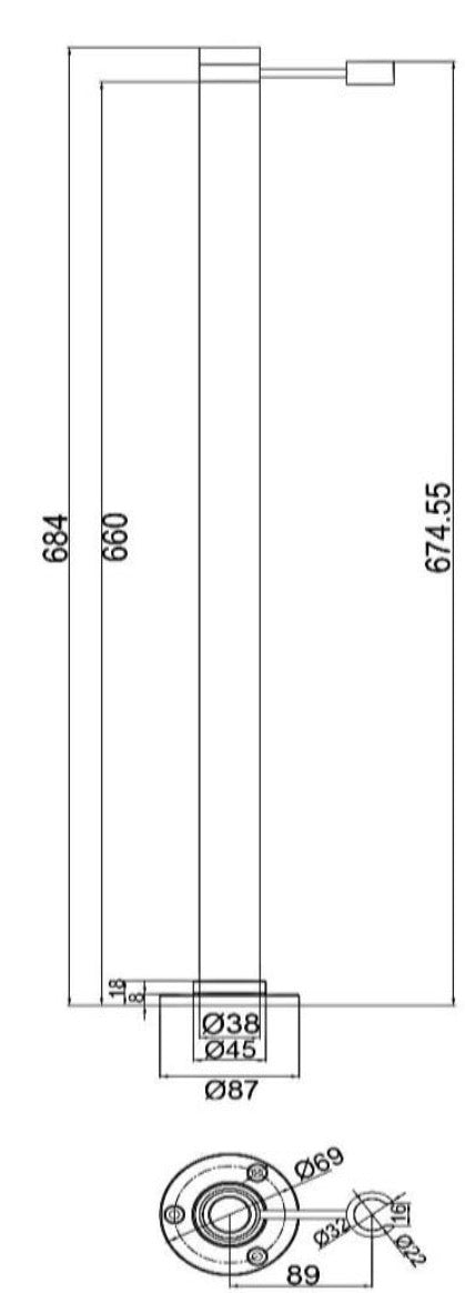 Standpipe & handset holder - Chrome dimensions diagram