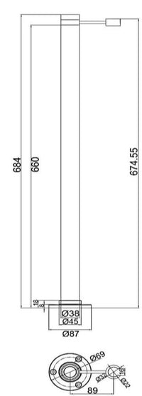 Standpipe & handset holder - Chrome dimensions diagram
