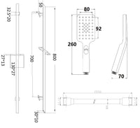 Brushed Brass Shower Slider Rail Kit - Brushed Brass dimensions diagram