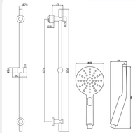 Shower slider rail kit - Matt Black dimensions diagram