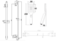 Shower slider rail kit - Matt Black dimensions diagram