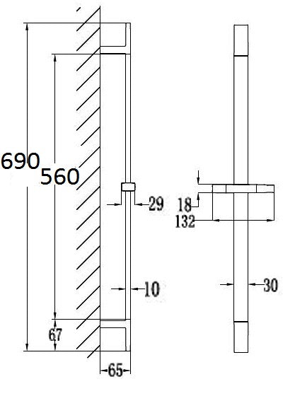Shower slider rail kit - Chrome dimensions diagram