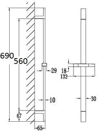 Shower slider rail kit - Chrome dimensions diagram