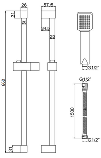 Shower slider rail kit - Brushed Brass dimensions diagram