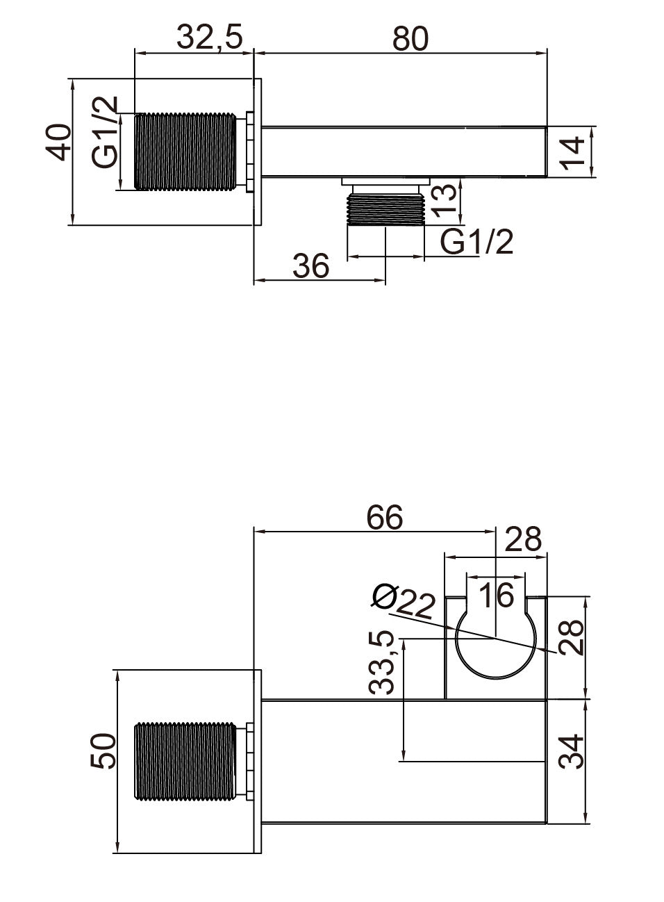 Adjustable Shower Handset Wall Bracket with Wall Outlet - Chrome dimensions diagram