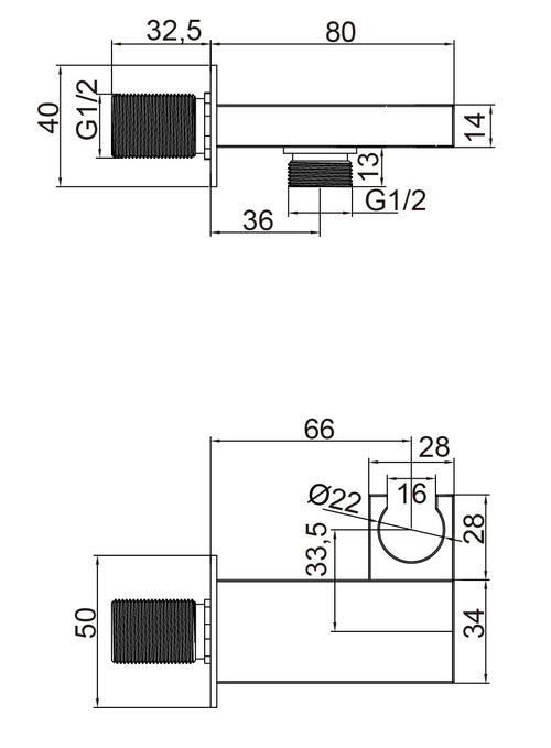 Adjustable Shower Handset Wall Bracket with Wall Outlet - Chrome dimensions diagram