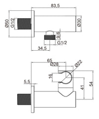 Adjustable Shower Handset Wall - Chrome dimensions diagram
